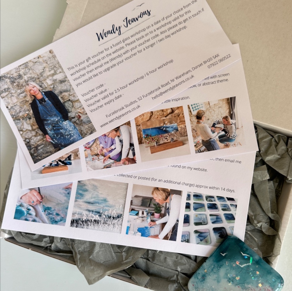 Gift voucher box for a 2.5 hour glass workshop. £120