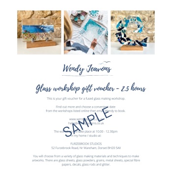 Gift voucher PDF for a 2.5 hour glass workshop.