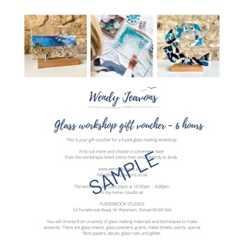 Gift voucher PDF for a 6 hour glass workshop.