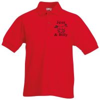 <!--002-->Personalised Kids Equestrian Polo Shirt includes motif design and name embroidery to chest.