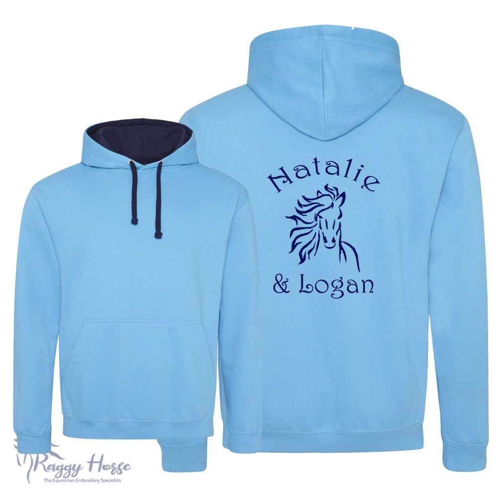 <!--002-->Adult Personalised Contrast Equestrian Hoodie inc embroidery. 