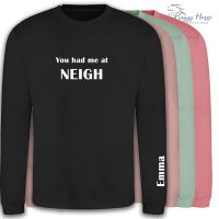 Personalised Slogan Print Equestrian Sweatshirt. 4 designs, 4 colours. 