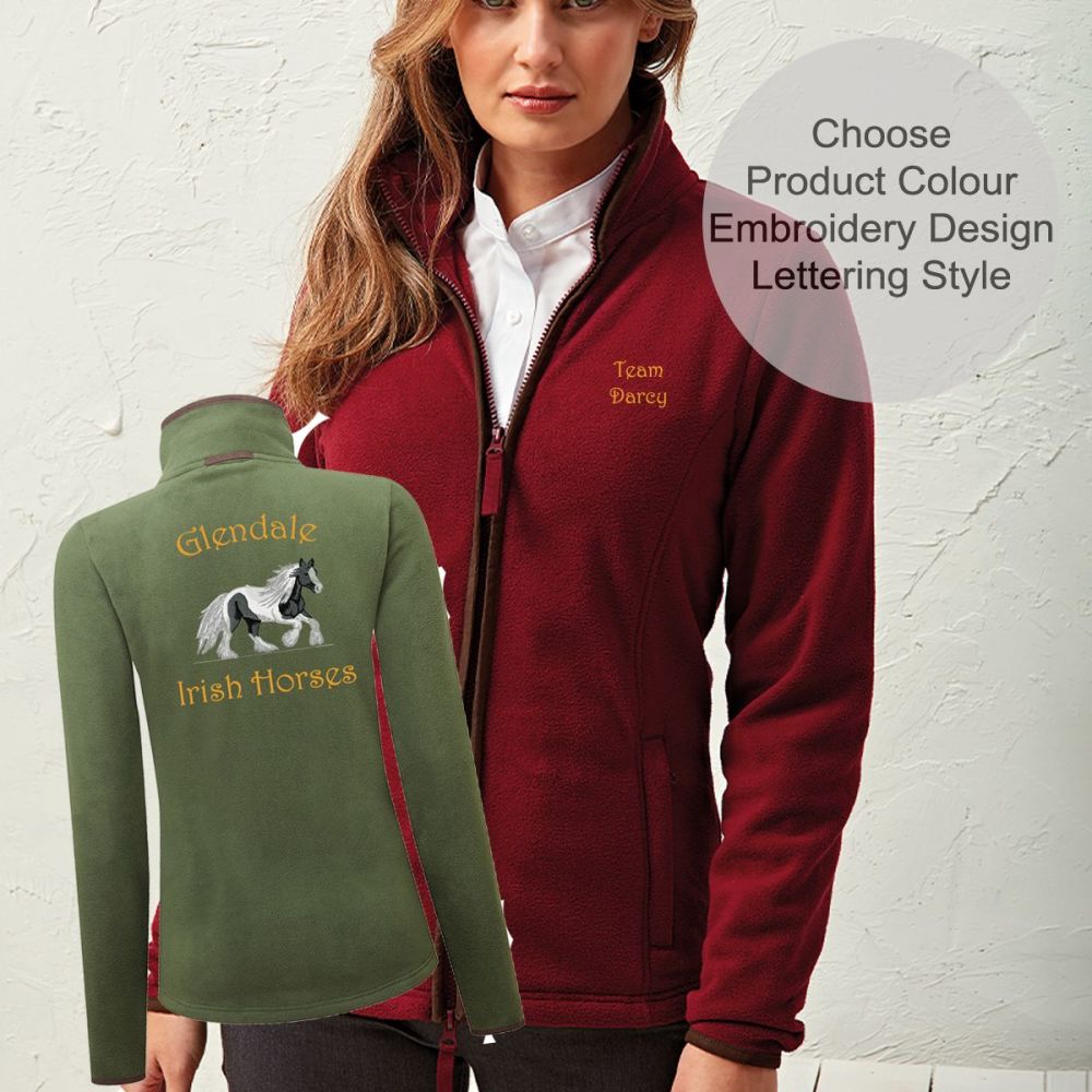 Women's Personalised Fleece Jacke.  4 colours. Includes embroidery