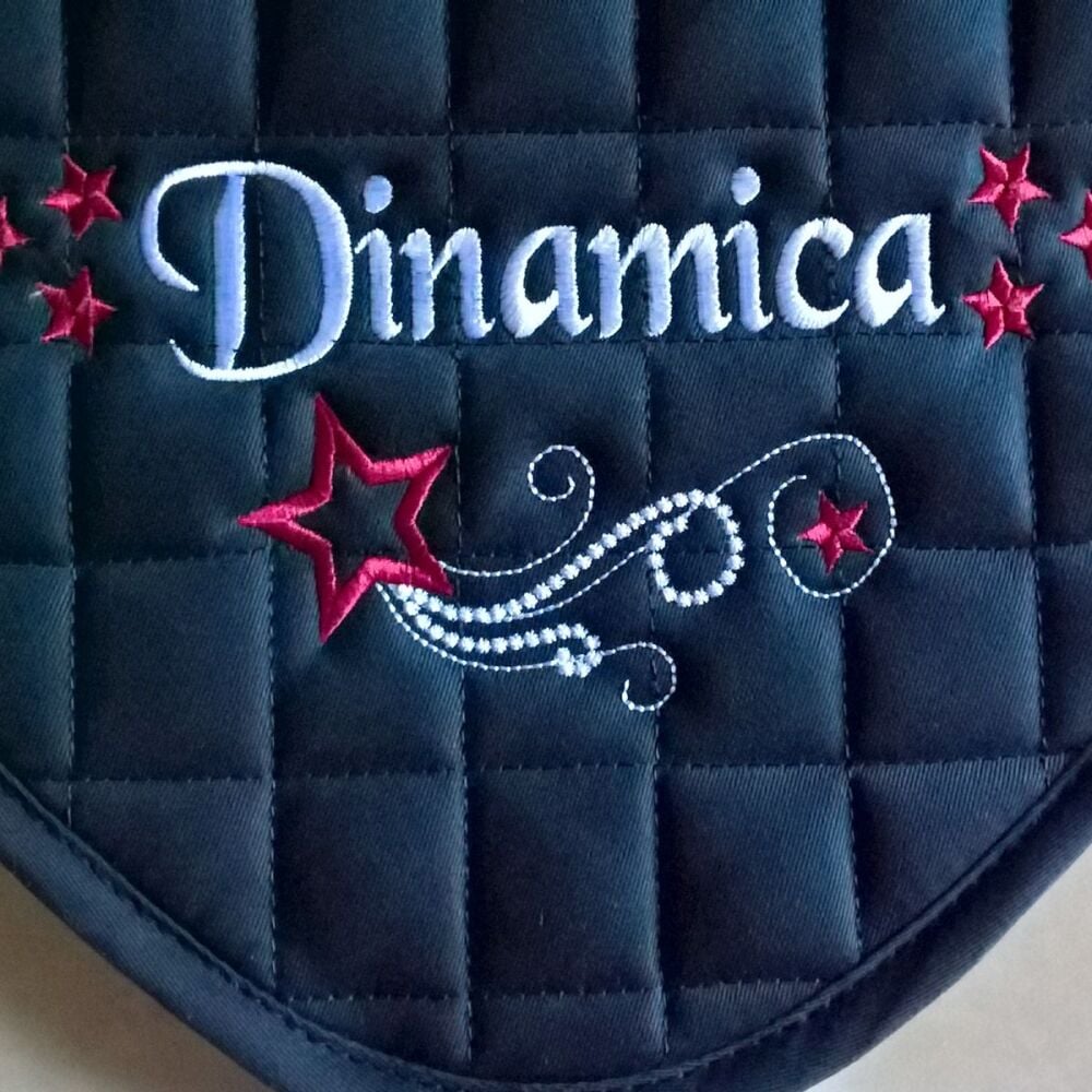 Cotton GP Saddle Cloth with embroidered personalised lettering and star swirl design