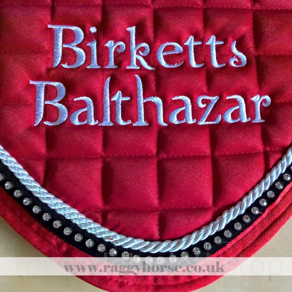 Diamante Trim GP Saddle Cloth with personalised embroidery lettering