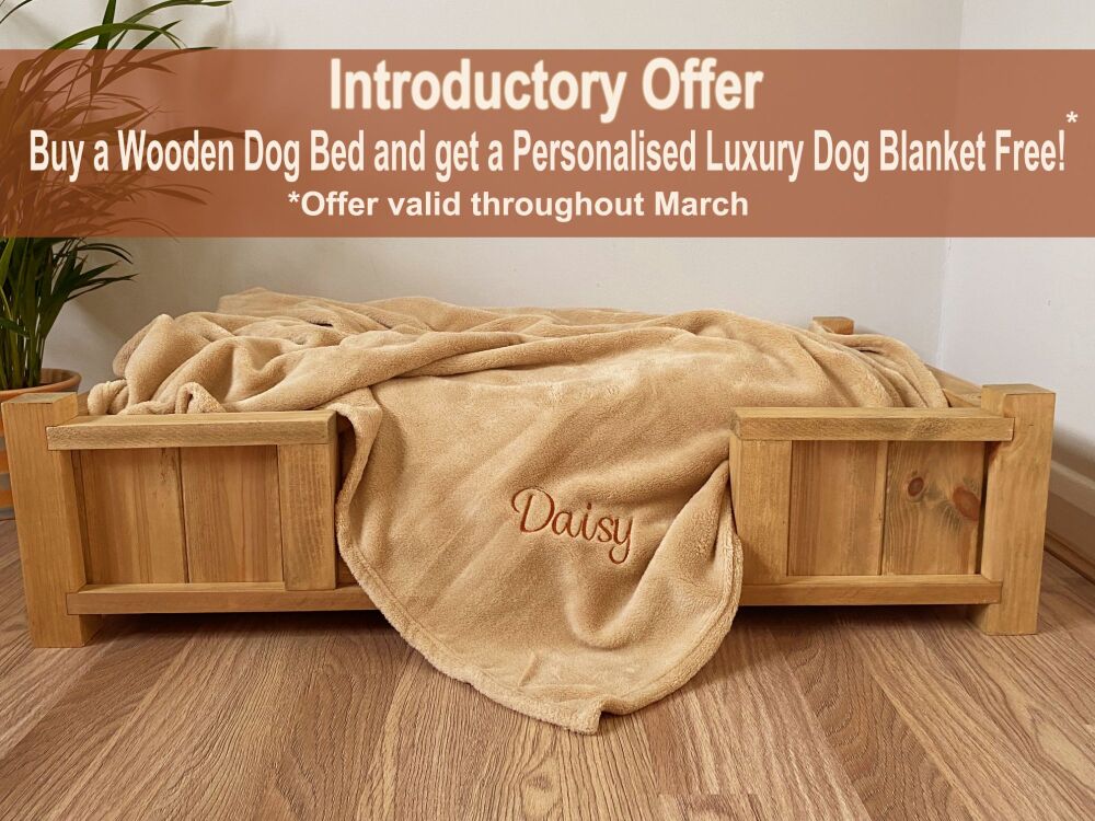 Luxury Wooden Dog Bed with Free Personalised Luxury Dog Blanket