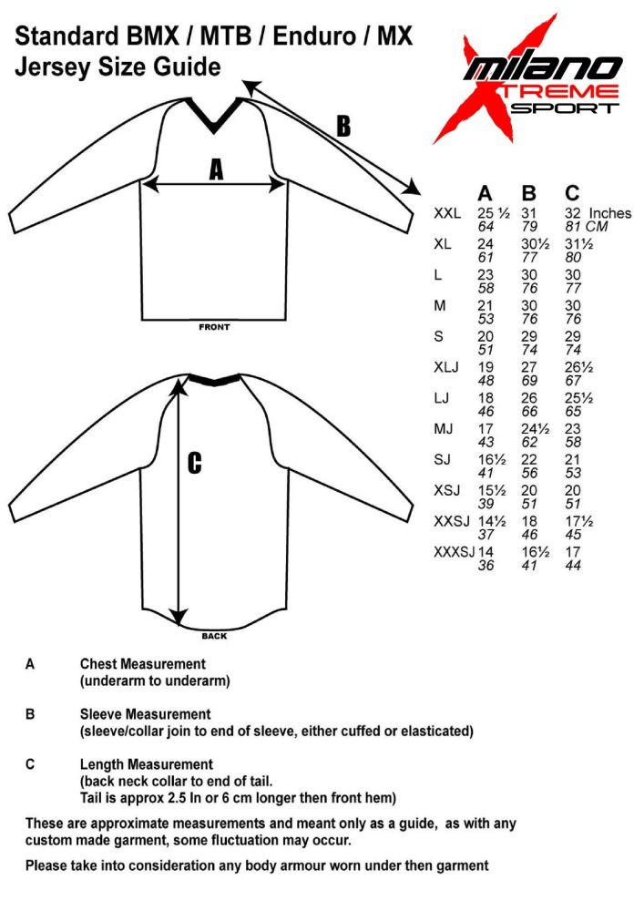 jersey size guide