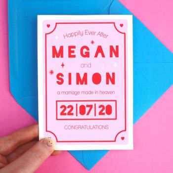 Personalised Modern Wedding Pink Greeting Card