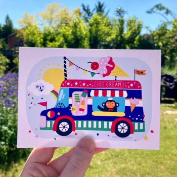 Ice Cream Van Monkey Postcard
