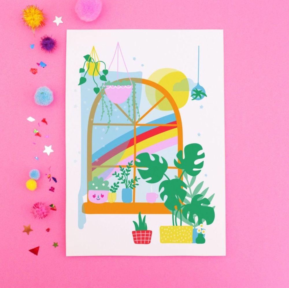 Happy Rainbow Window Postcard