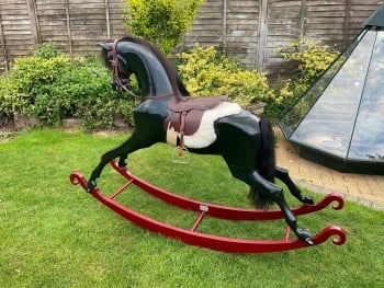 HADDON BLACK BEAUTY EARLY RARE LARGE HORSE 50in ON RED BOW ROCKER