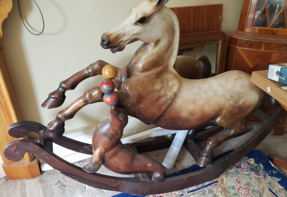 TREVOR WIFFEN ROCKING HORSE WITH CIRCUS PONY WITH SEAL ONE OF A KIND COMMIS