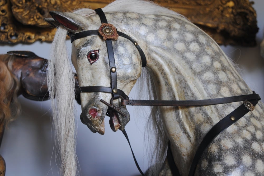 Paul Leach London dapple rocking horse on a green traditional bow rare stun