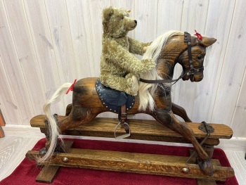 Vintage Wooden Oak Carved Rocking Horse Small Display 28in tall