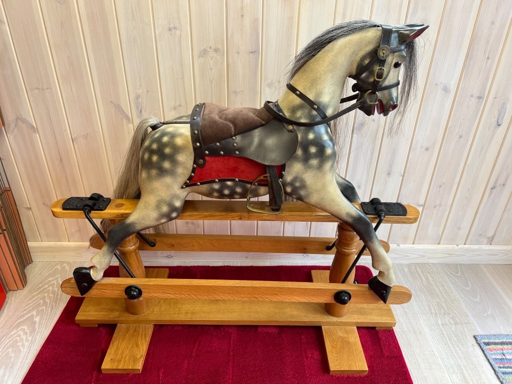 Vintage Rocking Horse by Tom Cobley Dapple Grey swing stand Height 39.5 Inc