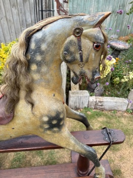 Antique FH Ayres Wooden Rocking Horse Preserved original paint display 49in tall