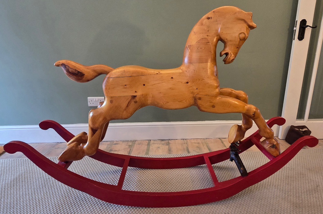 Trevor Wiffen rocking horse, 1970s leaping gracefully over a branch with bu