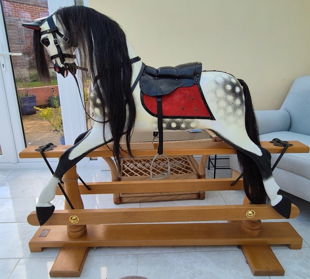 STEVENSON 48in DAPPLE GREY ROCKING HORSE EX CONDITION ONE OWNER