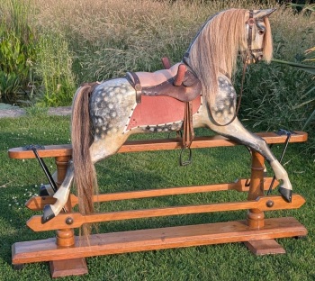 Antique FH Ayres c1880 DOBBIN 50in TALL EXTRA CARVED PILLAR STAND ROCKING HORSE