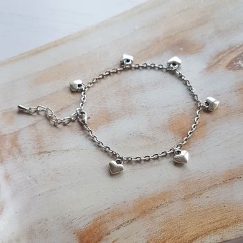 Antique Silver Heart Charm Chain Bracelet
