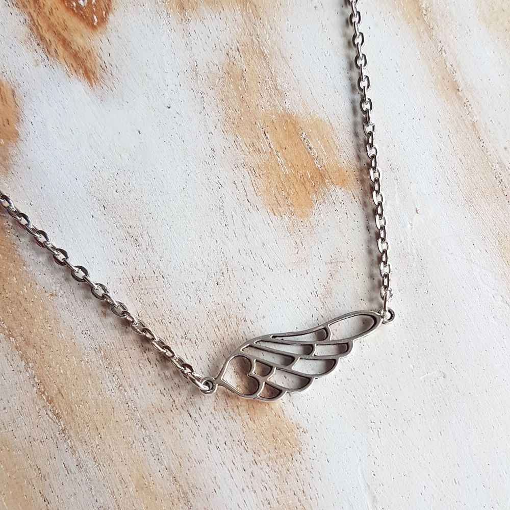 Antique Silver Heart Wing Necklace