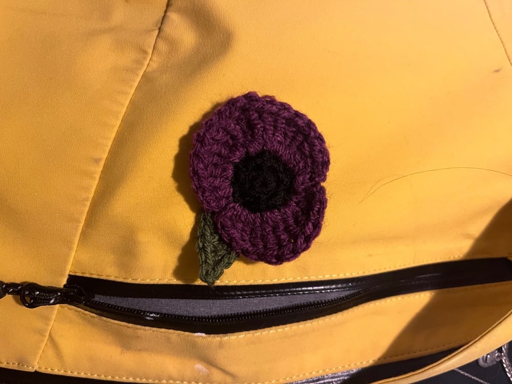 Handmade purple poppy badges