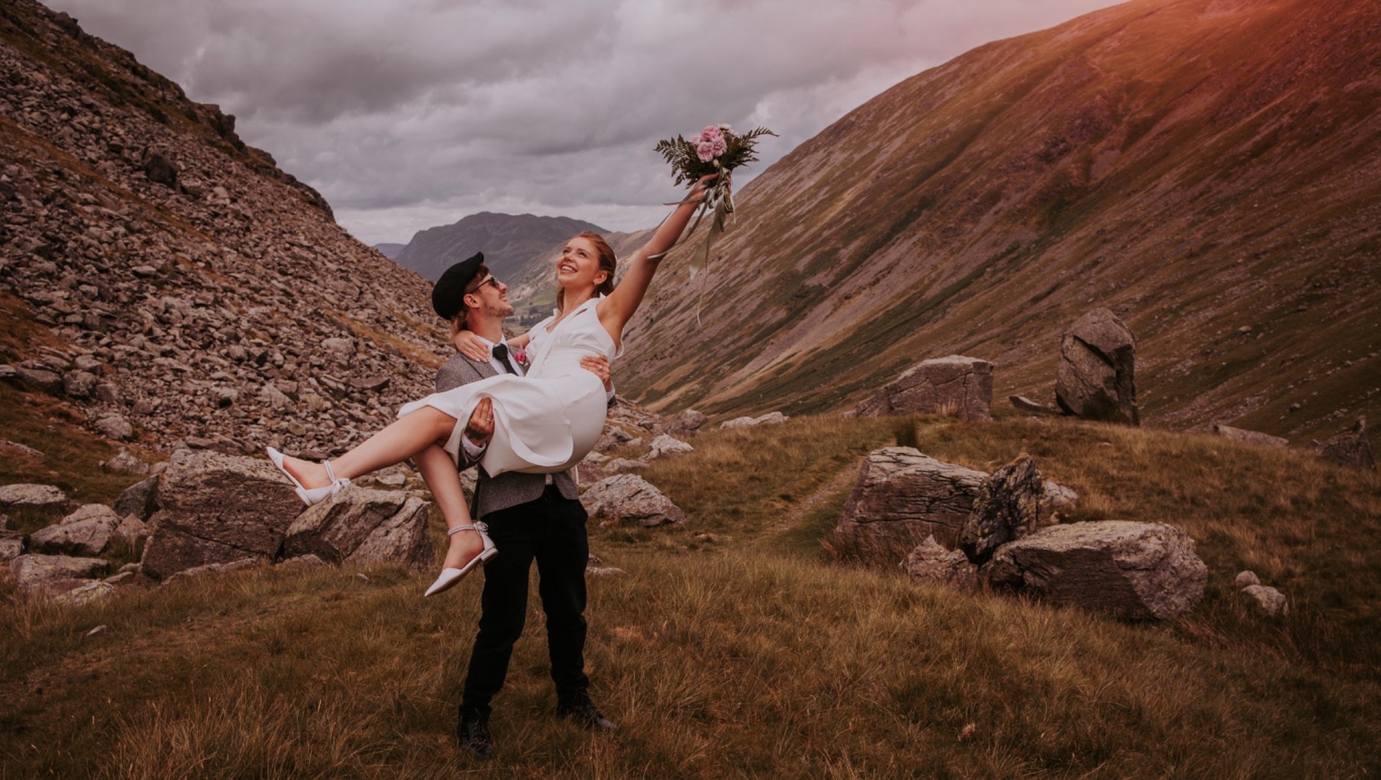 bride and groom Lake District  mountain