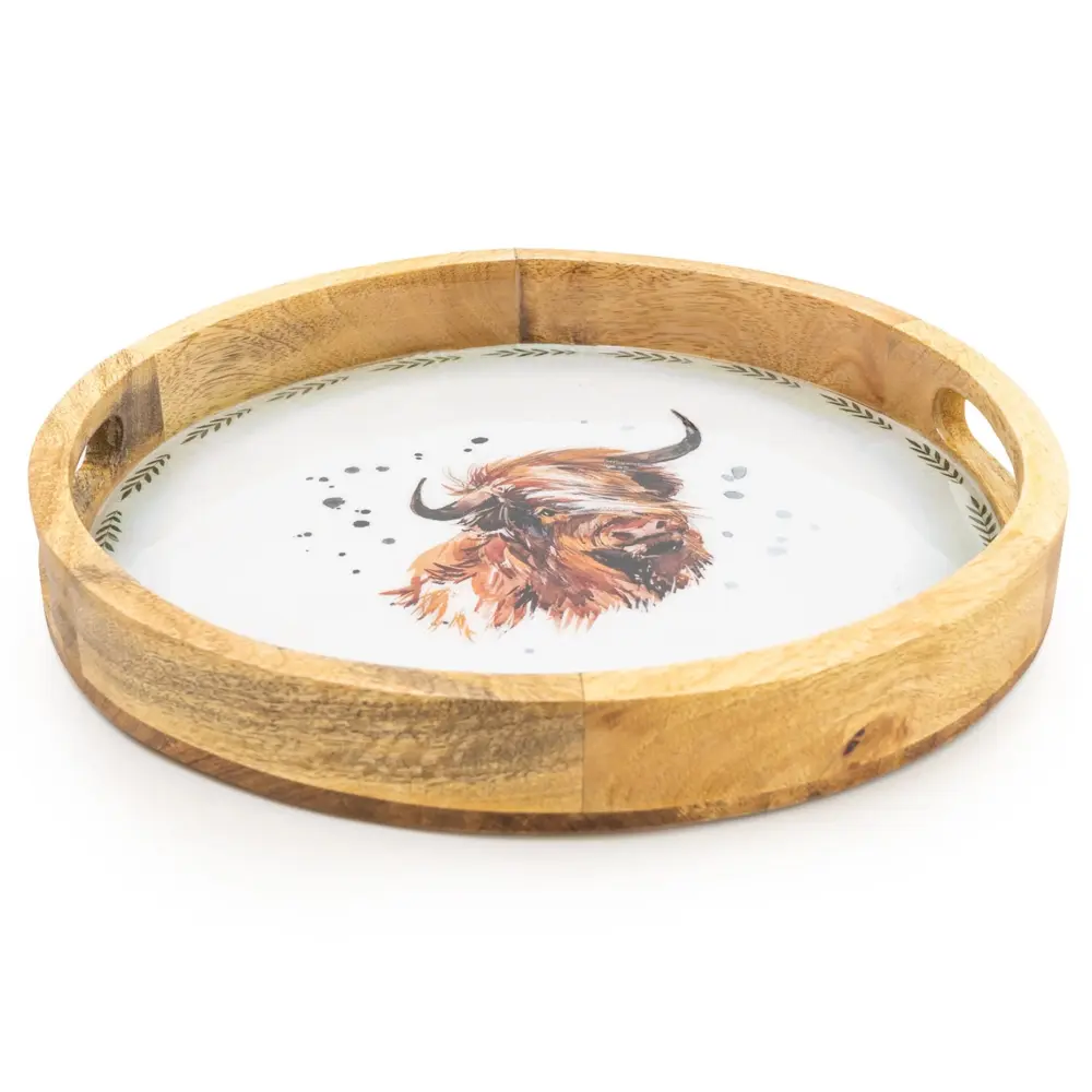 Round Wooden Tray Highland Cow 30cm