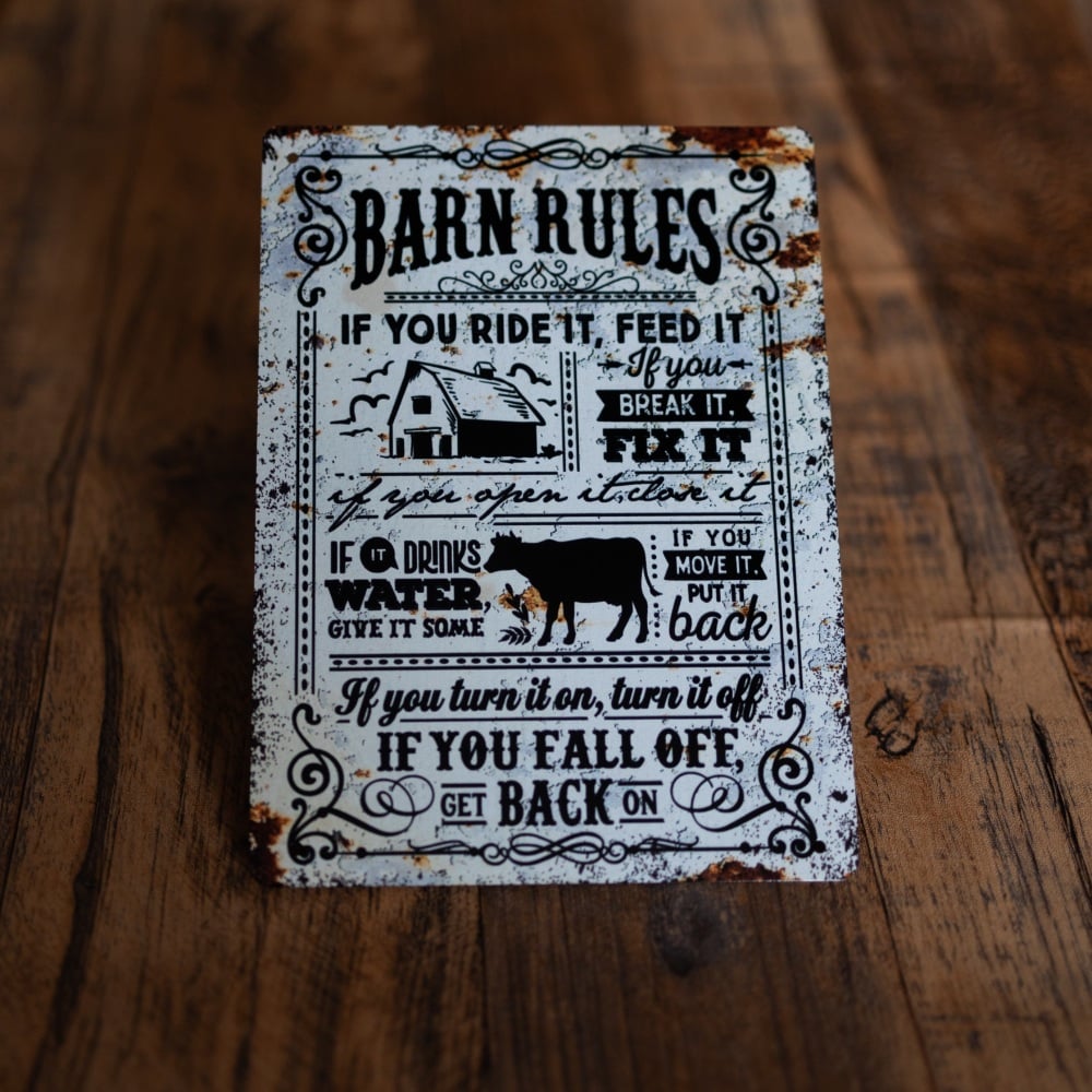 Barn Rules Farmhouse Metal Sign Plaque (6inch x 8inch)