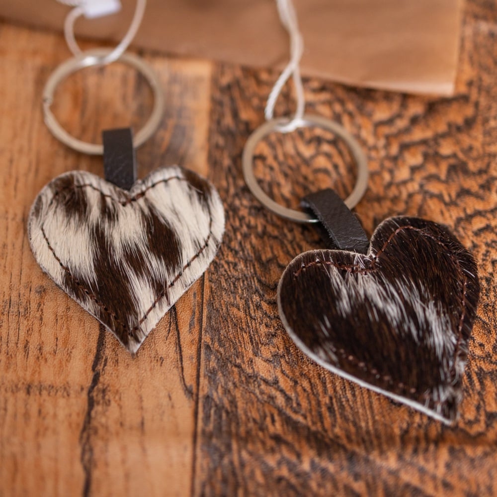 Cowhide Heart Keyring