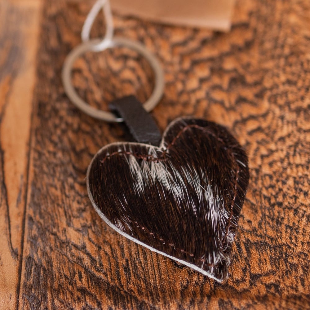 Cowhide Heart Keyring