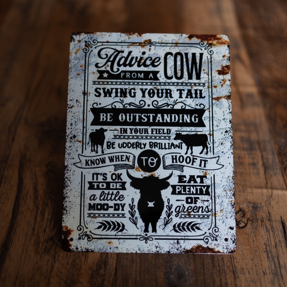 Farmer Farm Advice from Cow Metal Wall Sign Plaque (6inch x 8 inch)