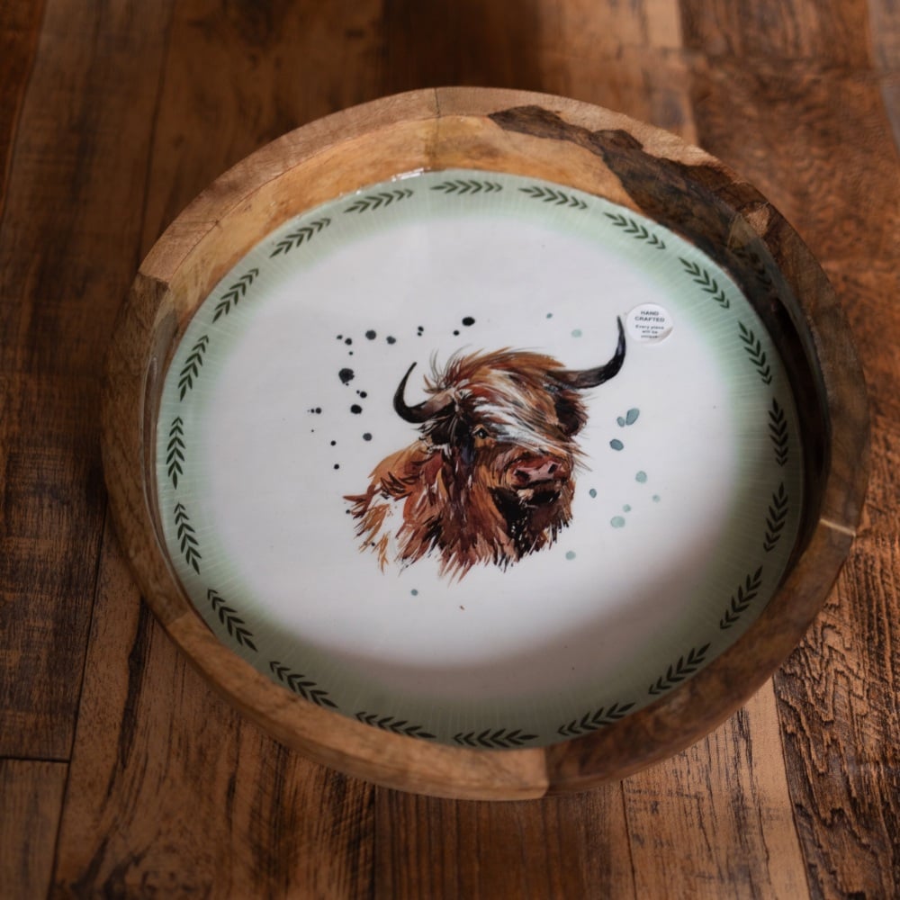 Round Wooden Tray Highland Cow 30cm