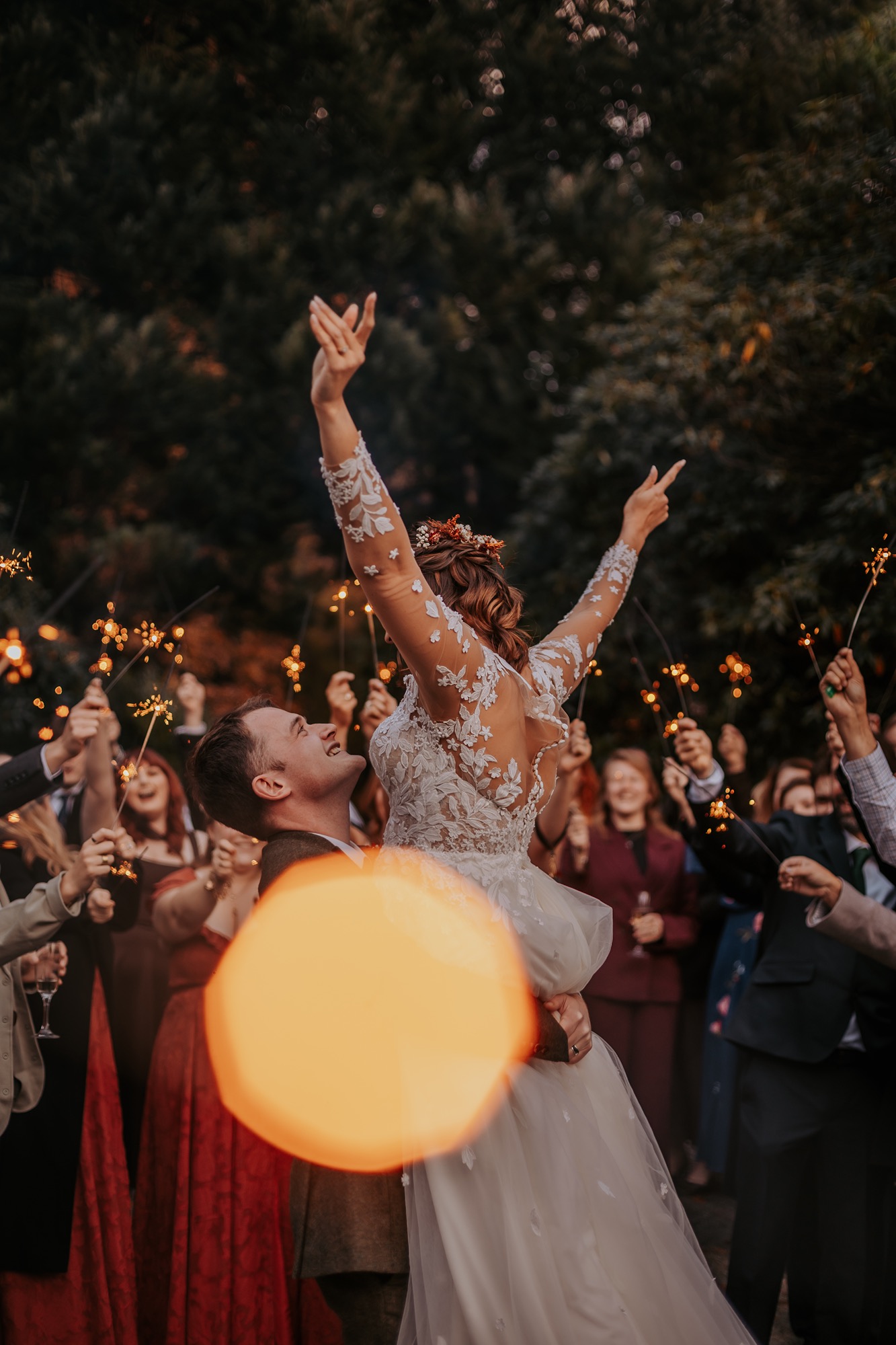 Wedding sparkler portrait, wedding couple dancing, Lancrigg, Grasmere, Lake District Photographer