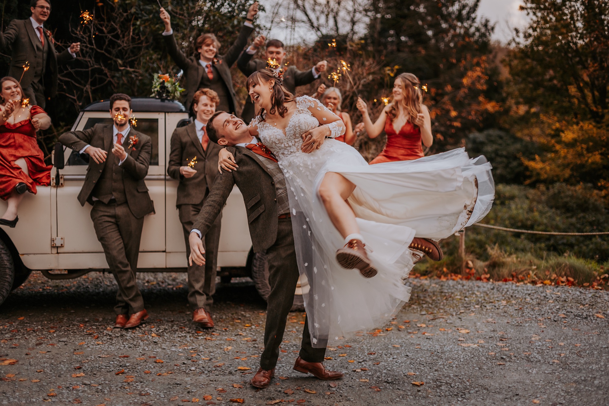 Wedding sparkler portrait, wedding couple dancing, Lancrigg, Grasmere, Lake District Photographer