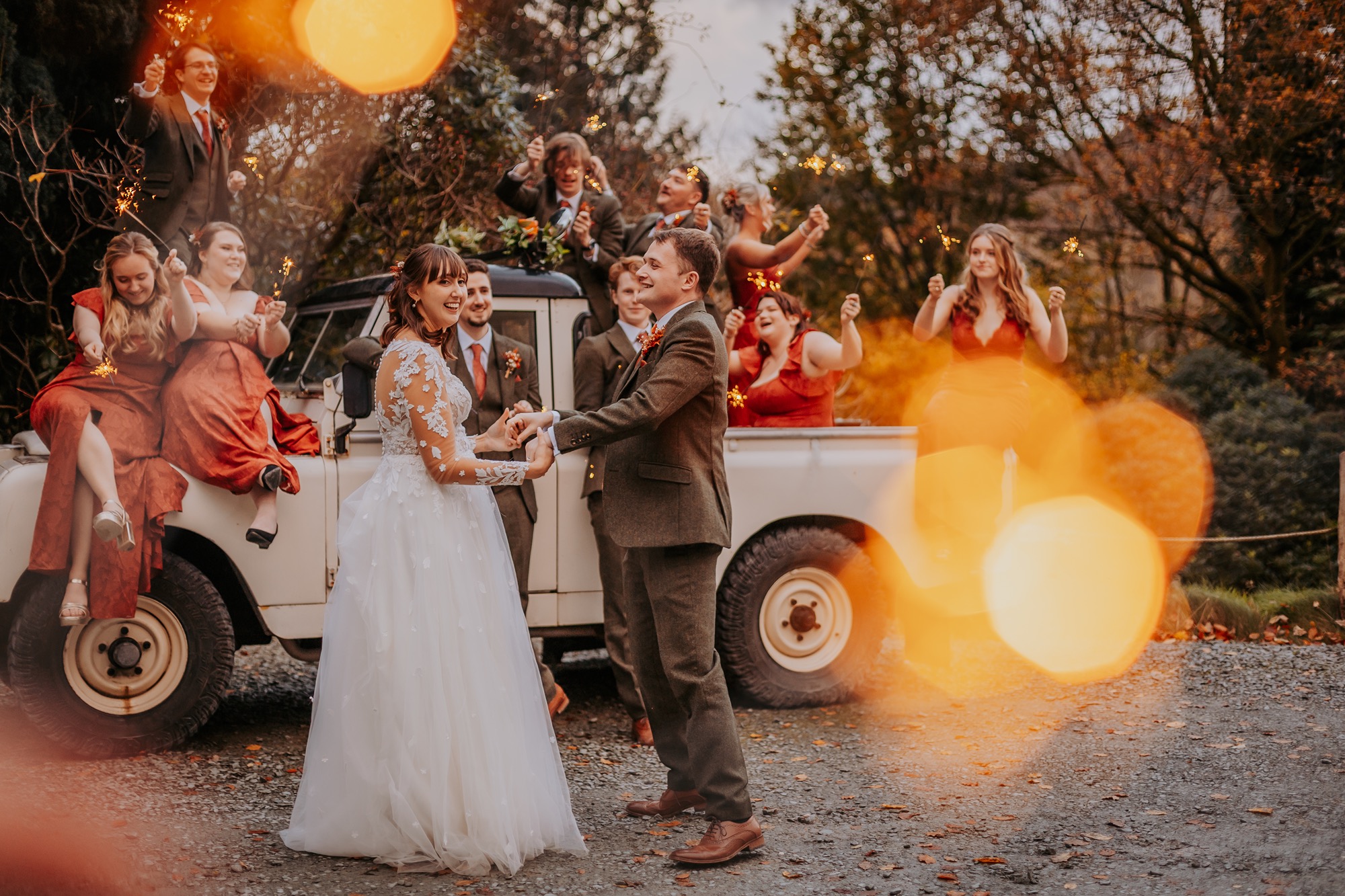 Wedding sparkler portrait, wedding couple dancing, Lancrigg, Grasmere, Lake District Photographer
