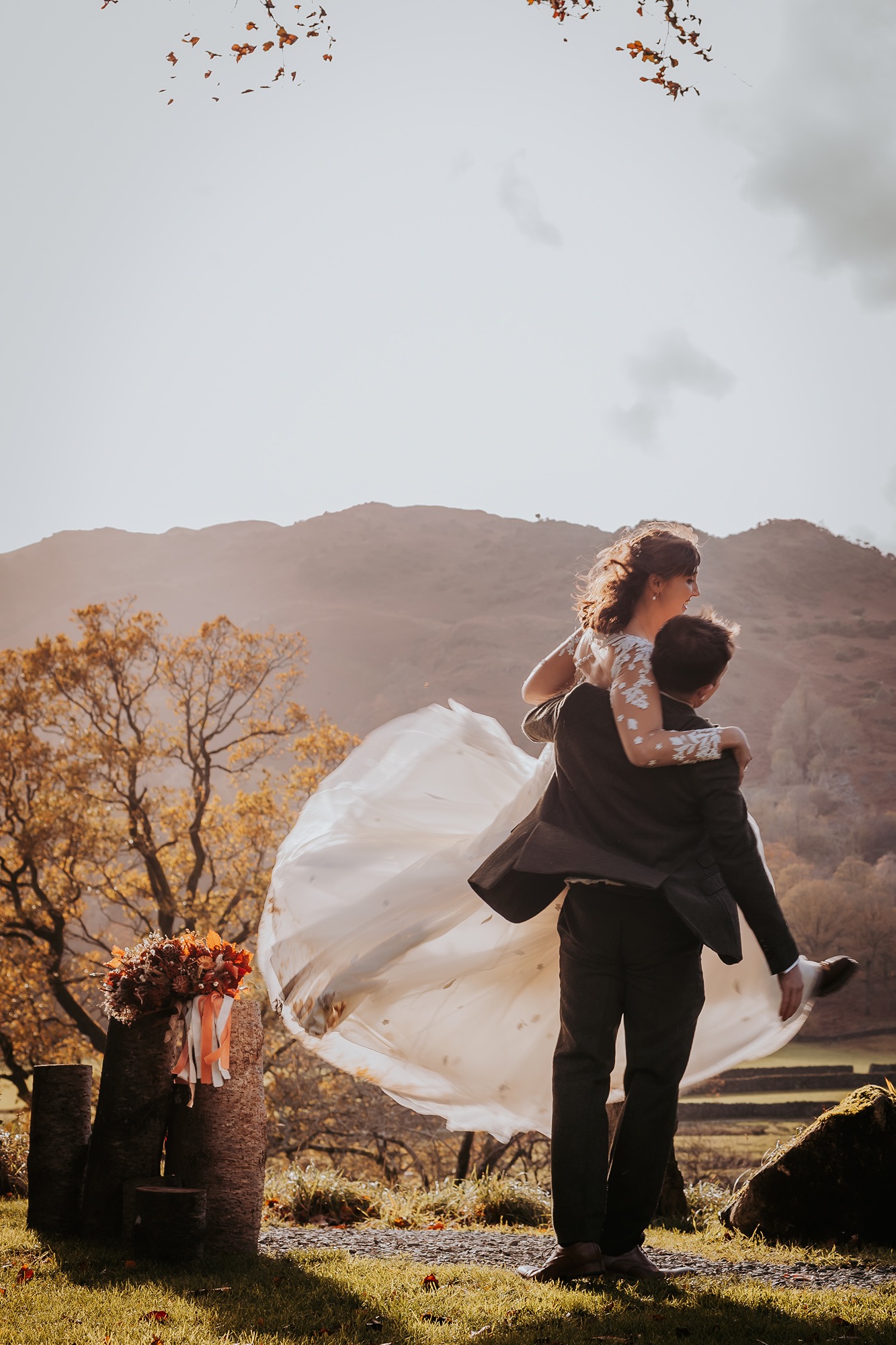 Helm crag, dancing wedding couple, Lancrigg