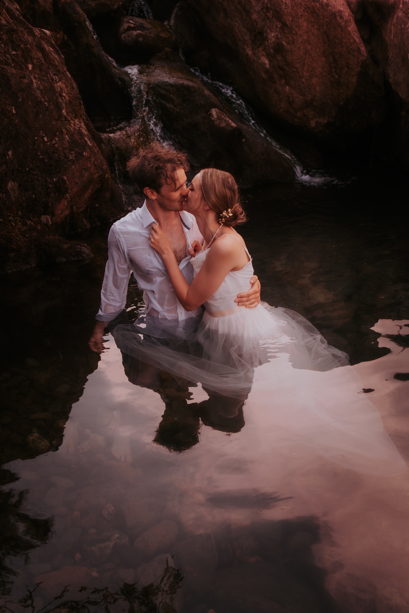 Adventure Elopement, Cumbria, Coniston Fairy pool, wedding day dip