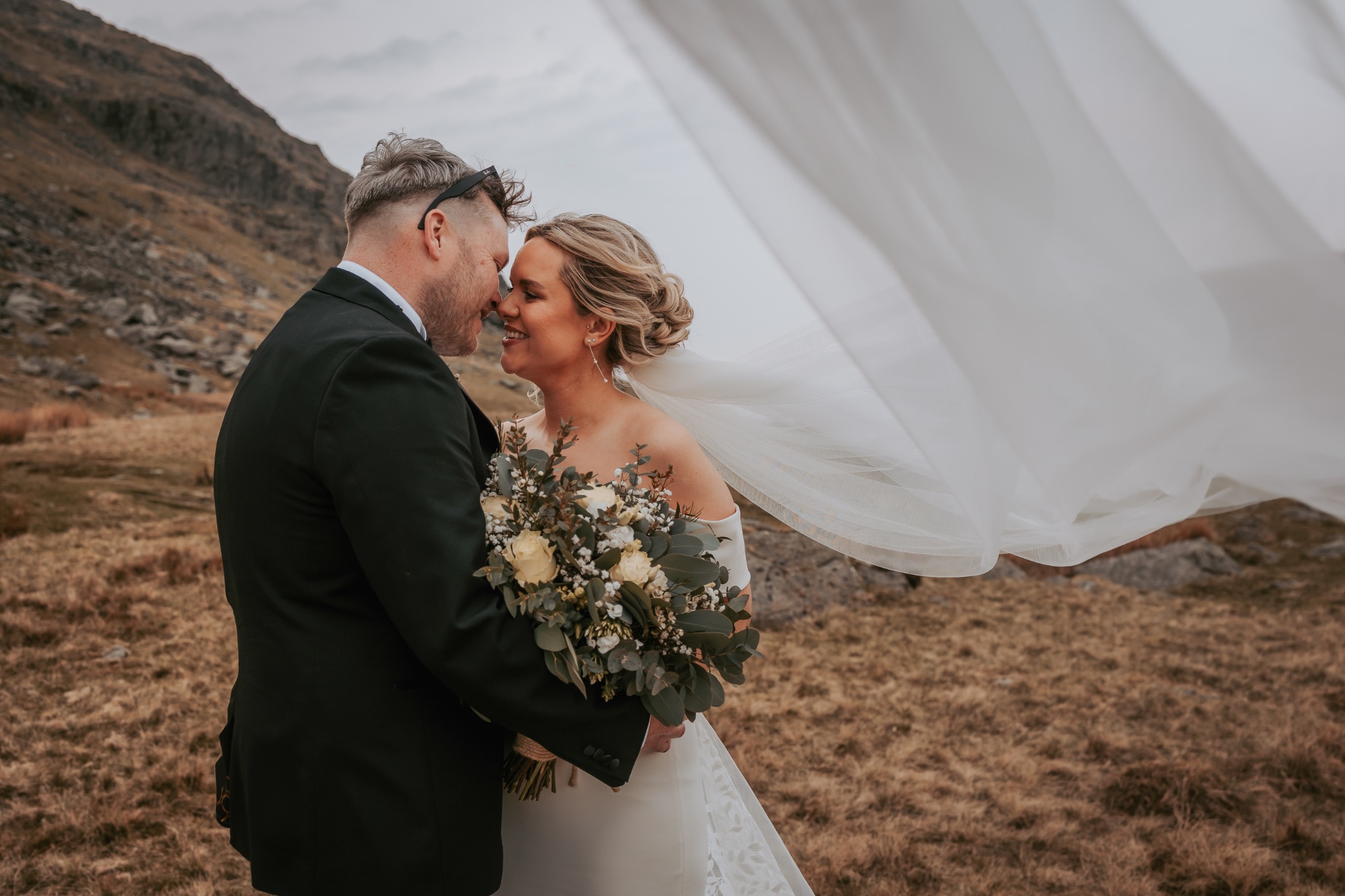 Bride and Groom Lake District fells overlooking Ullswater from Kirkstone pass
