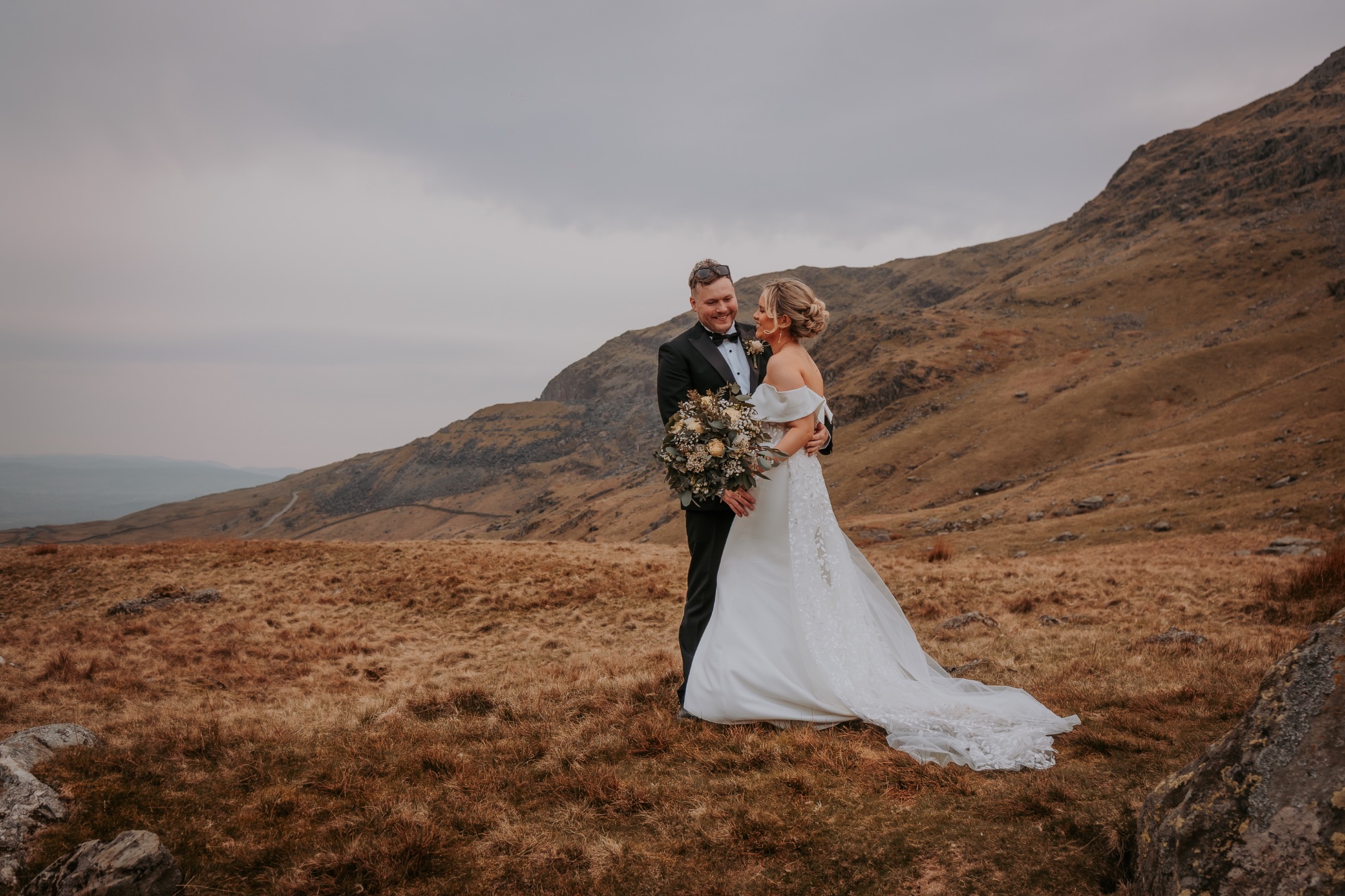 Wedding portrait on the fells, Middle Dodd, Red Screes, Little Heart Crag