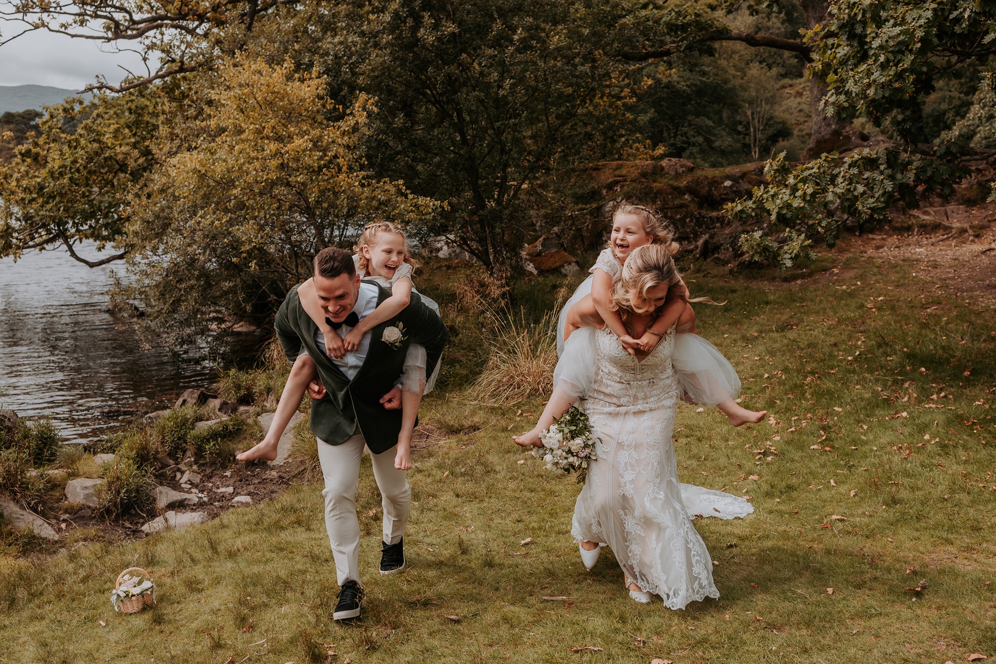 Fun family portrait near Rydal water, Ambleside, Lake District