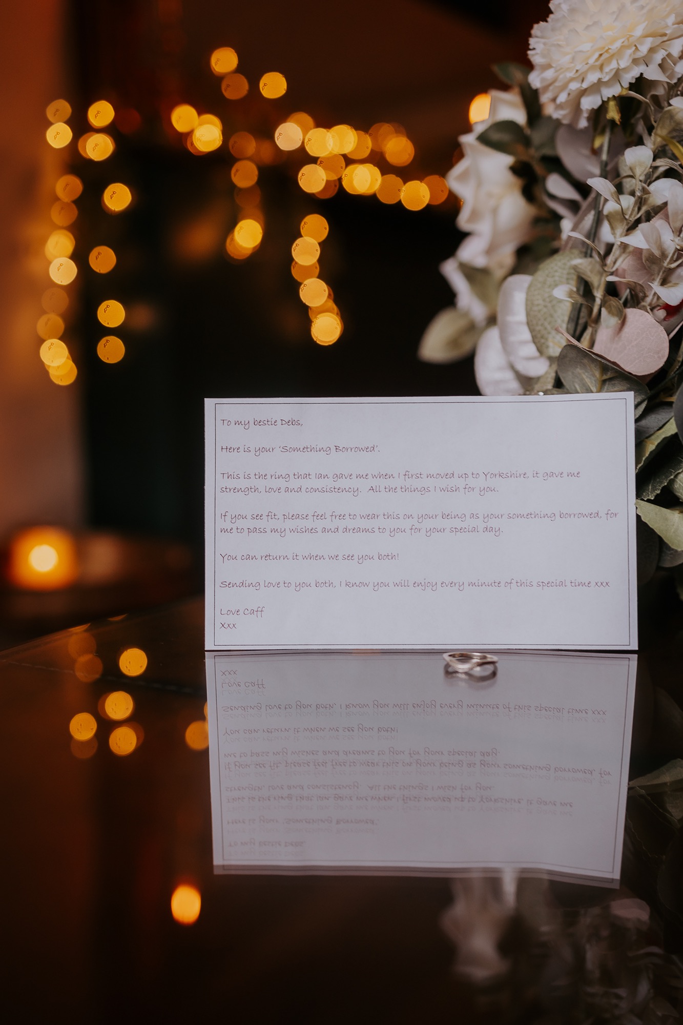 Perosnal note to a bride on her wedding day day