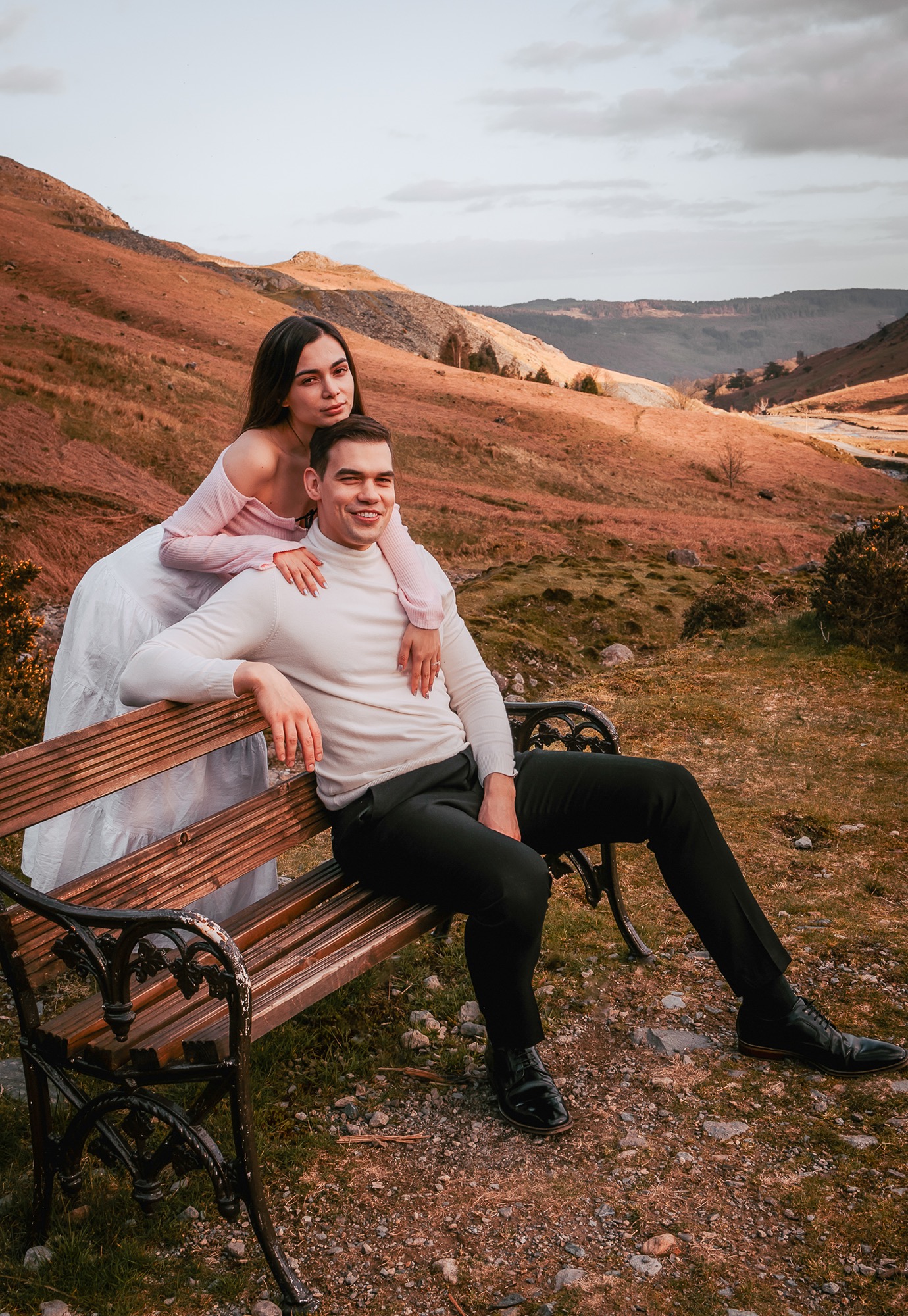 Partners enjoy the view at Coniston Coppermines looking towards Coniston Old Man