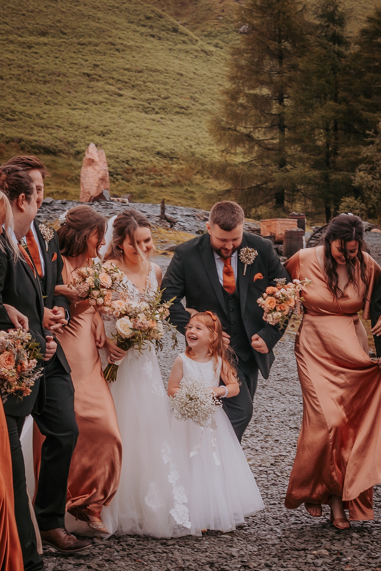 Informal group portraits in action, Coniston Coppermines Mountain Weddings
