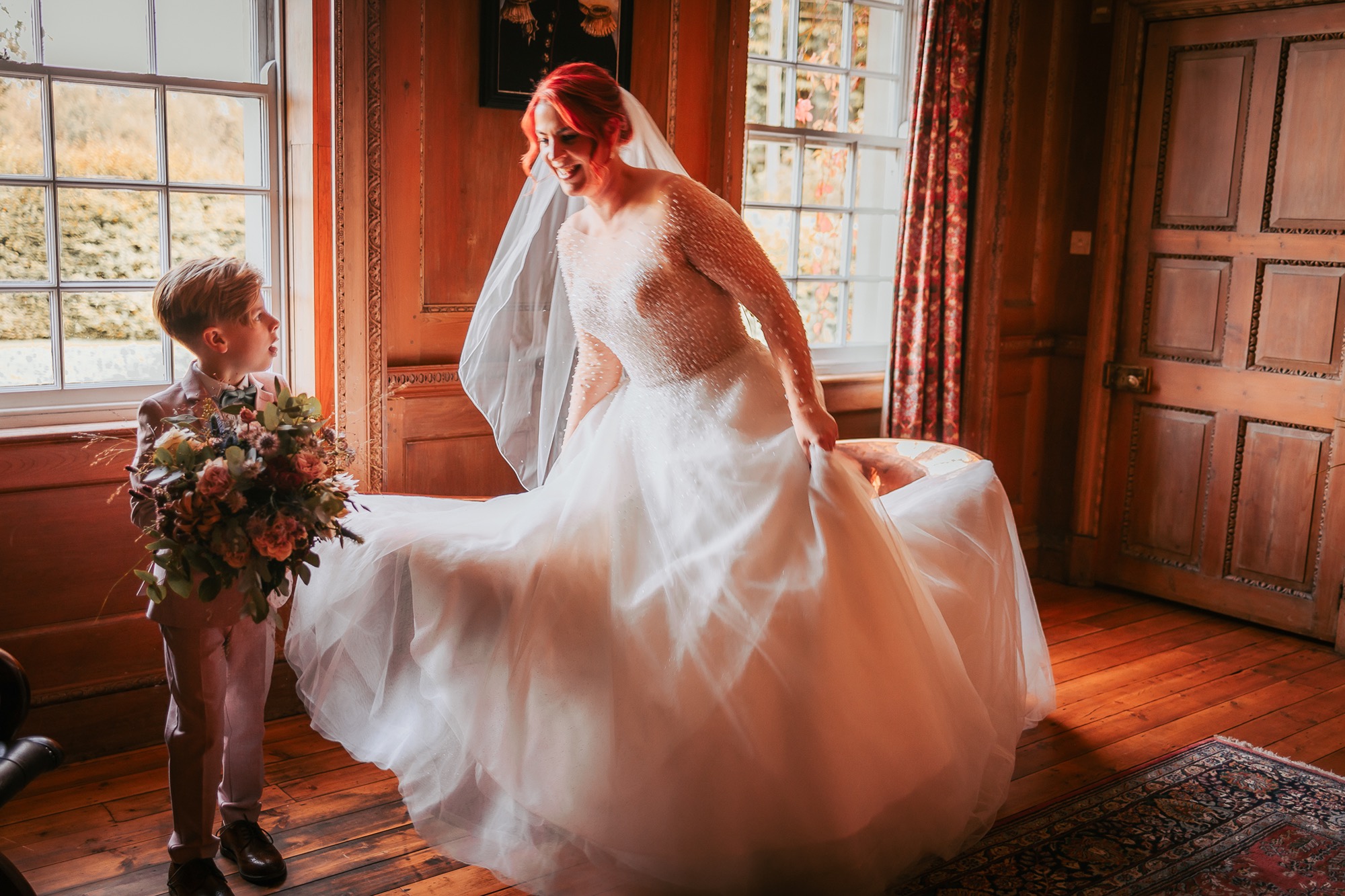 Bride and page boy ahead of wedding ceremony