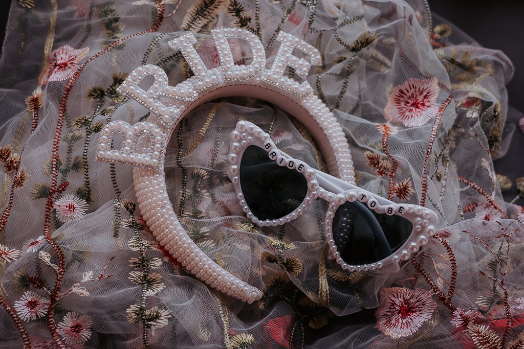 modern wedding day accessories with a touch of pink