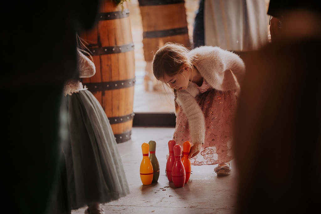 setting up skittles on wedding day