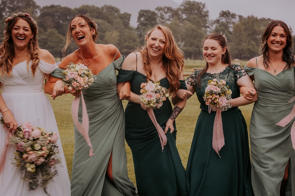 Bridesmaids group portrait, New House Farm
