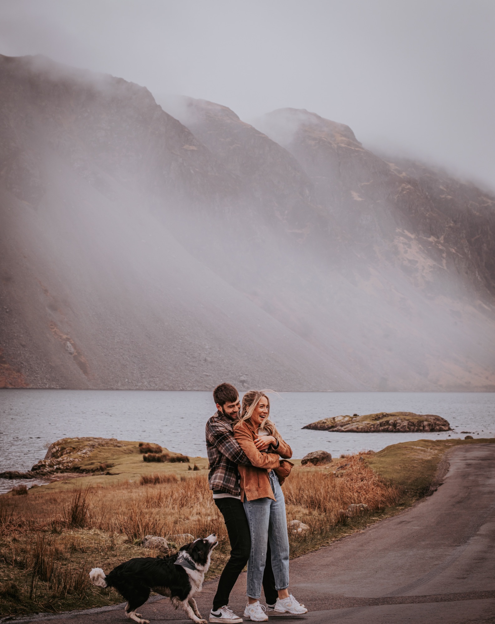 Wastwater, Lake District couple portrait with pet dog