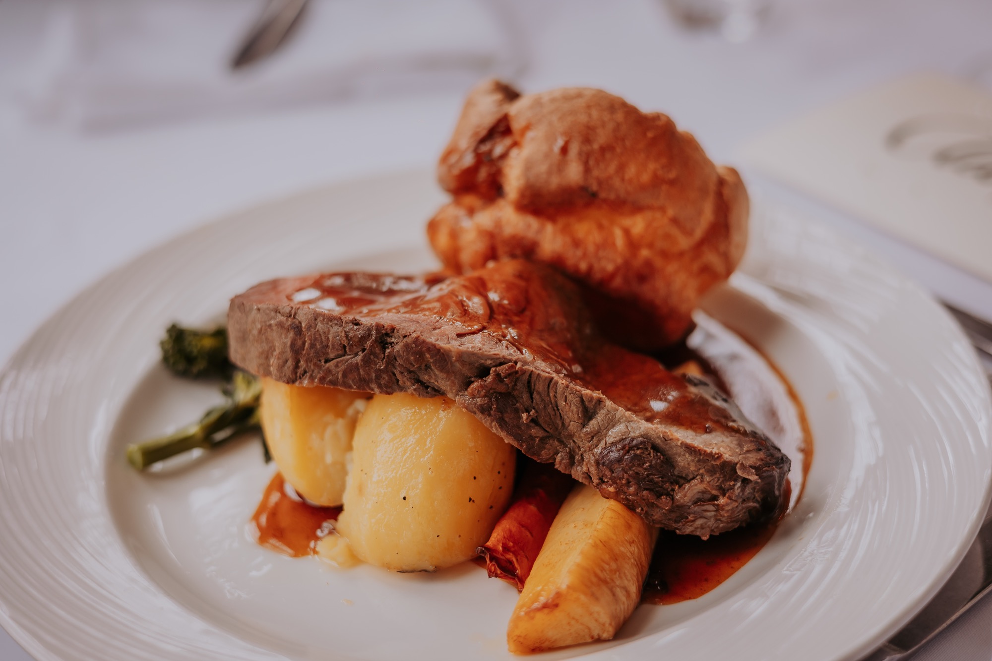 Wedding breakfast roast dinner at Falcon Manor, North Yorkshire wedding photographer